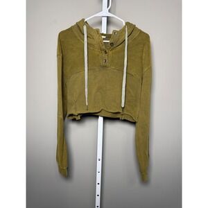 POL Olive Green Cropped Hoodie Sweatshirt with Drawstrings